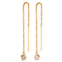 Boucles d'oreilles pendantes Bronze Zircone 2 Pierres Plaqué or Ø3 mm-212306