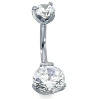 Piercing nombril Acier inoxydable Zircone blanc, 2 Pierres-220022