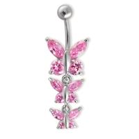 Piercing nombril Acier inoxydable Zircone rose, 12 Pierres Papillon-221968