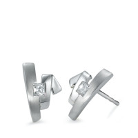 Clous d'oreilles Or blanc 18K Zircone 2 Pierres-531004