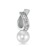 Pendentif Or blanc 18K Diamant 0.015 ct, w-si perle d'eau douce blanc, 6 mm-531131