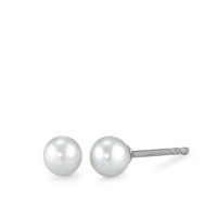 Clous d'oreilles Argent Rhodié [shining Pearls] blanc, 2 Perles, 5 mm-533201