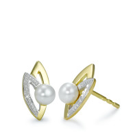 Clous d'oreilles Or jaune 18K perle d'eau douce blanc, 2 Perles, 4.5 mm-537875