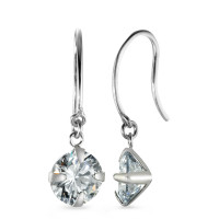 Pendant d'oreilles Argent Zircone 2 Pierres, rond Rhodié Ø8 mm-551174