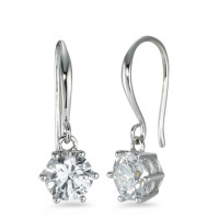 Pendant d'oreilles Argent Zircone blanc, 2 Pierres, rond Rhodié Ø7 mm-552848