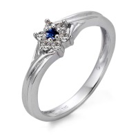 Bague Or blanc 18K Saphir bleu, Saphir blanc, 6 Pierres Fleur Ø6 mm-555746