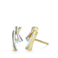 Clous d'oreilles Or jaune 9K, Or blanc 9K Zircone blanc, 2 Pierres-555774