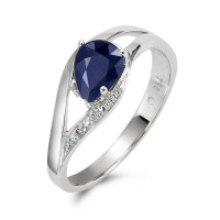 Bague Or blanc 18K Saphir bleu, goutte, Diamant blanc, 0.01 ct, w-pi1-557985