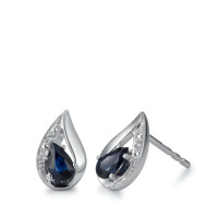 Clous d'oreilles Or blanc 18K Saphir bleu, 2 Pierres, goutte, Diamant blanc, 0.01 ct, w-pi1-557987