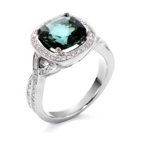 Bague Or blanc 18K Tourmaline vert, 0.30 ct, 74 Pierres, brillant, tw-vsi-558017