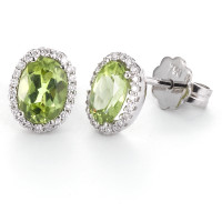 Clous d'oreilles Or blanc 18K Péridot vert, 2 Pierres, ovale, Diamant blanc, 0.18 ct, 44 Pierres, tw-vsi-558022