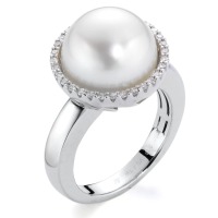 Bague Or blanc 18K Diamant blanc, 0.19 ct, 32 Pierres, brillant, tw-vsi perle d'eau douce blanc, 12 mm-558023