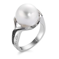Bague Or blanc 18K Diamant noir, 0.24 ct, 44 Pierres, brillant, tw-vsi perle d'eau douce blanc, 12 mm-558026