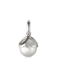 Pendentif Or blanc 18K Diamant noir, 0.28 ct, 46 Pierres, brillant, tw-vsi perle d'eau douce blanc, 12 mm Ø14 mm-558027