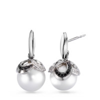 Pendant d'oreilles Or blanc 18K Diamant noir, 0.32 ct, 80 Pierres, brillant, tw-vsi perle d'eau douce blanc, 2 Perles, 10 mm-558028