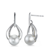 Pendant d'oreilles Or blanc 18K Diamant blanc, 0.04 ct, 12 Pierres, brillant, w-si perle d'eau douce blanc, 2 Perles, 8 mm-558066