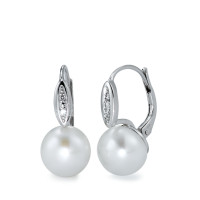 Pendant d'oreilles Or blanc 18K Diamant blanc, 0.02 ct, 4 Pierres, brillant, w-si perle d'eau douce blanc, 2 Perles, 9 mm-558107