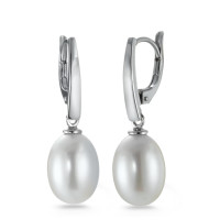 Pendant d'oreilles Or blanc 18K perle d'eau douce blanc, 2 Perles, 8 mm-558109