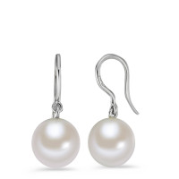 Pendant d'oreilles Or blanc 18K perle d'eau douce blanc, 2 Perles, 10.5 mm-558112