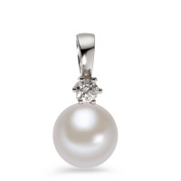 Pendentif Or blanc 18K Diamant blanc, 0.10 ct, brillant, w-si perle d'eau douce blanc, 9 mm-558120