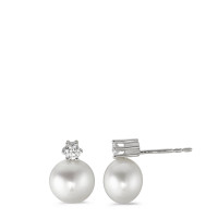 Clous d'oreilles Or blanc 18K Diamant blanc, 0.20 ct, 2 Pierres, brillant, w-si perle d'eau douce blanc, 2 Perles, 9 mm-558122