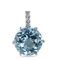 Pendentif Or blanc 18K Topaze bleu, 0.09 ct, 3 Pierres, brillant, w-si-558156