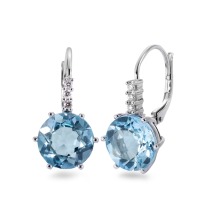 Pendant d'oreilles Or blanc 18K Topaze bleu, 0.09 ct, 6 Pierres, brillant, w-si-558157