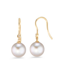 Pendant d'oreilles Or jaune 14K Diamant blanc, 0.02 ct, w-si perle d'eau douce gris, 2 Perles, 9.5 mm-558629