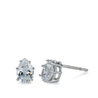 Clous d'oreilles Or blanc 9K Zircone blanc, 2 Pierres-562295