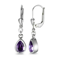Pendant d'oreilles Argent Zircone violet, 2 Pierres Rhodié-562331