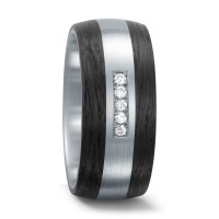 Fingerring Edelstahl, Carbon Diamant weiss, 0.10 ct, 5 Steine, w-si-562459