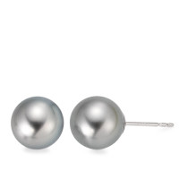 Clous d'oreilles Or blanc 18K perle de Tahiti gris, 2 Perles, 8.5 mm-563089