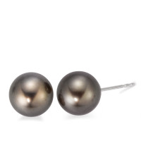 Clous d'oreilles Or blanc 18K perle de Tahiti gris, 2 Perles, 9.5 mm-563091