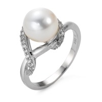Bague Or blanc 18K Diamant 0.20 ct, 23 Pierres, w-si perle d'eau douce blanc, 9 mm-563317