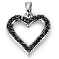 Pendentif Or blanc 18K Diamant noir, 0.20 ct, 33 Pierres, w-si Coeur-563412