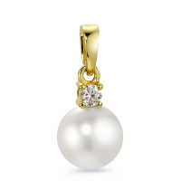 Pendentif Or jaune 18K Diamant 0.07 ct, w-si perle d'eau douce, 8 mm-563414