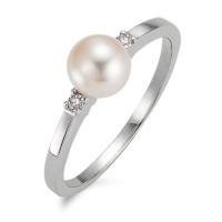 Bague Or blanc 18K Diamant 0.04 ct, 2 Pierres, w-si perle d'eau douce blanc, 6 mm-563515