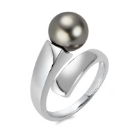Bague Or blanc 18K perle de Tahiti gris, 9.5 mm-563537