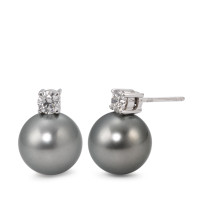 Clous d'oreilles Or blanc 18K Diamant 0.46 ct, 2 Pierres, w-si perle de Tahiti, 2 Perles, 11 mm-563753