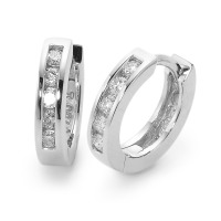 Créoles à charnières Or blanc 18K Diamant 0.21 ct, 10 Pierres, w-si-563758