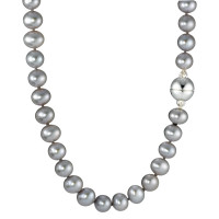 Collier Silber Süsswasserzuchtperlen grau, 7.5 mm 44 cm Ø10 mm-564101