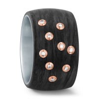 Bague Acier inoxydable, Carbone, Or rouge 18K Diamant blanc, 0.09 ct, 9 Pierres, w-si-565442