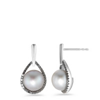 Pendant d'oreilles Or blanc 18K Diamant noir, 0.24 ct, 62 Pierres, octogonal perle d'eau douce blanc, 2 Perles, 8.5 mm-565894
