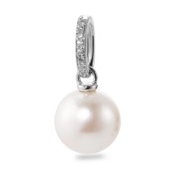 Pendentif Or blanc 18K Diamant blanc, 0.05 ct, 9 Pierres, brillant, w-si perle d'eau douce, 10.5 mm-565895
