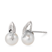 Clous d'oreilles Or blanc 18K Diamant blanc, 0.01 ct, 2 Pierres, brillant, w-si perle d'eau douce blanc, 2 Perles, 7 mm-565903