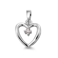Pendentif Or blanc 18K Diamant blanc, 0.03 ct, brillant, w-si Coeur Ø12 mm-565921