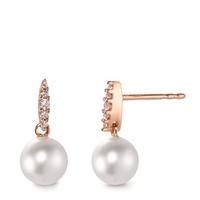 Pendant d'oreilles Or rose 18K Diamant blanc, 0.07 ct, 10 Pierres, brillant, w-si perle d'eau douce blanc, 2 Perles, 6.5 mm-566001