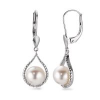 Pendant d'oreilles Or blanc 18K Diamant blanc, 0.06 ct, 10 Pierres, brillant, w-si perle d'eau douce-566007