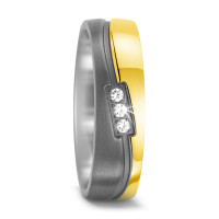 Bague Titane Zircone 3 Pierres jaune PVD-568849