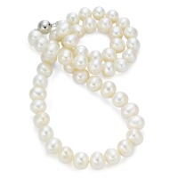 Collier Or blanc 14K perle d'eau douce blanc 7.5-8 mm 50 cm-569385